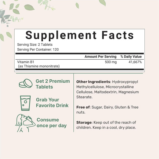 Micro Ingredients Vitamin B1 500Mg Per Serving, 240 Tablets | Vitamin B1 Thiamine Supplement, Essential B Vitamins | Supports Metabolism & Healthy Nervous System | Non-Gmo, Easy To Swallow