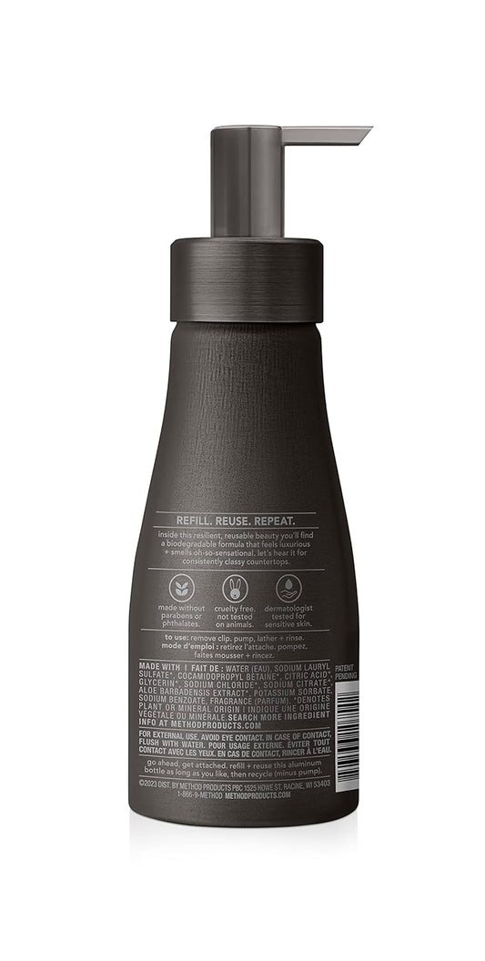 Method Premium Foaming Hand Wash, Vetiver + Amber, Reusable Black Aluminum Bottle, Biodegradable Formula, 10 fl oz (Pack of 3)