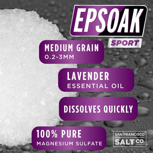 Epsoak Sport Lavender Epsom Salt For Athletes - 5 Lbs. Soothing Therapeutic Soak With Lavender Essential Oil