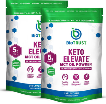 Biotrust Keto Elevate – Pure C8 Mct Oil Powder – Ketogenic Diet Supplement & Paleo Coffee Creamer For Clean Energy, Mental Focus, And Clarity – Non-Gmo 100% Caprylic Acid (Unflavored, 40 Servings)