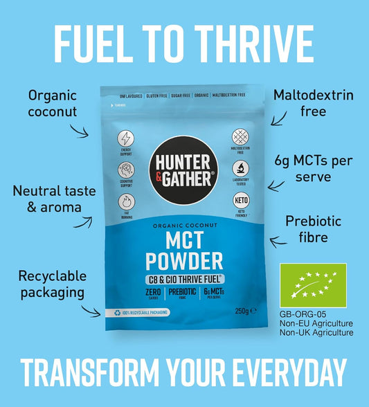 Hunter & Gather Thrive Fuel C8/C10 Mct Powder 250G | Triple Steam Distilled 100% Organic Certified Coconut | Keto, Low Carb & Paleo | Sugar, Gluten & Seed Oil Free