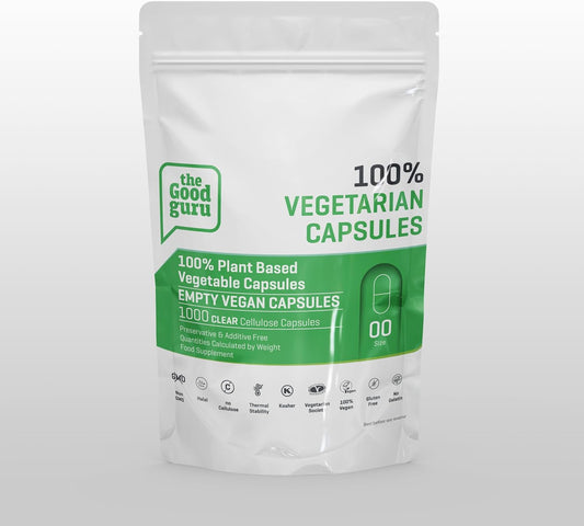 The Good Guru Vegetarian Empty Clear Capsules -1000 Qnt - Size 00 Vegan | Plant Based Vegetarian Capsule | Compatible With Capsule Filling Machine (Transparent, 1000)