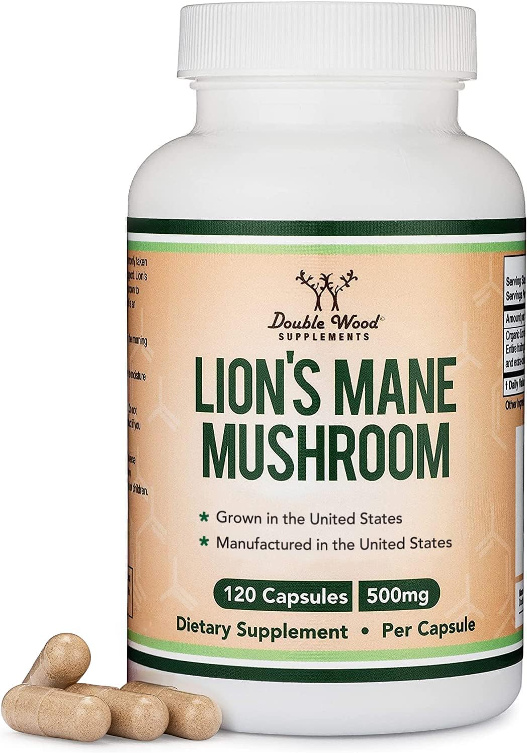 Lions Mane Supplement Mushroom Capsules (Two Month Supply - 120 Count) Lions Mane Mushroom For Brain Support And Immune Health (Third Party Tested, Grown And Encapsulated In The Usa) By Double Wood