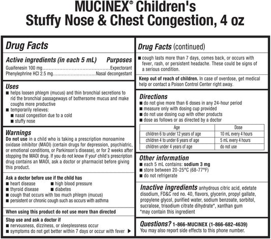 Mucinex Children'S Liquid - Stuffy Nose & Cold Mixed Berry 4 Oz. (Packaging May Vary)