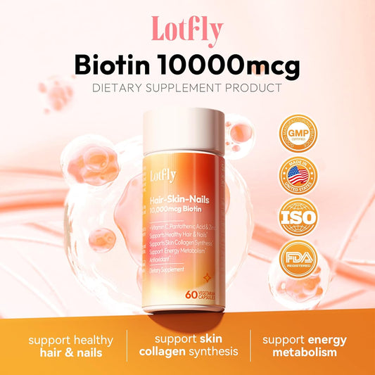 Biotin 10000 Mcg With Zinc Vitamin C & Calcium Pantothenate – Supports Healthy Hair Growth, Strong Nails & Glowing Skin For Women & Men | Made In The Usa | 60 Vegan Capsules (2 Months Supply)
