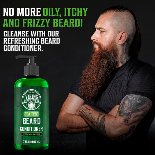 Viking Revolution Tea Tree Beard Conditioner For Men With Argan Oil And Jojoba Oil - Beard Softener And Strengthener Natural Beard Conditioner With Ginger Root Extract - Beard Care Moisturizer (17Oz)