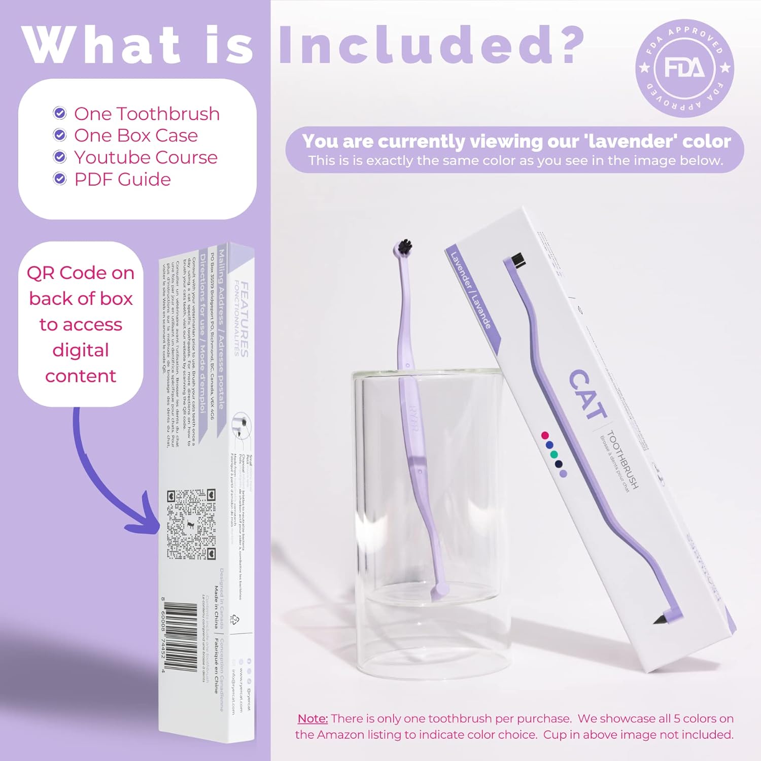 RYERCAT Dual Sided Cat Toothbrush - Kitten Toothbrush with Micro Head to fit into Cat/Kittens Mouth - Cat Dental Care Supplies - Pet Toothbrush for Cats(Amethyst Purple) : Pet Supplies
