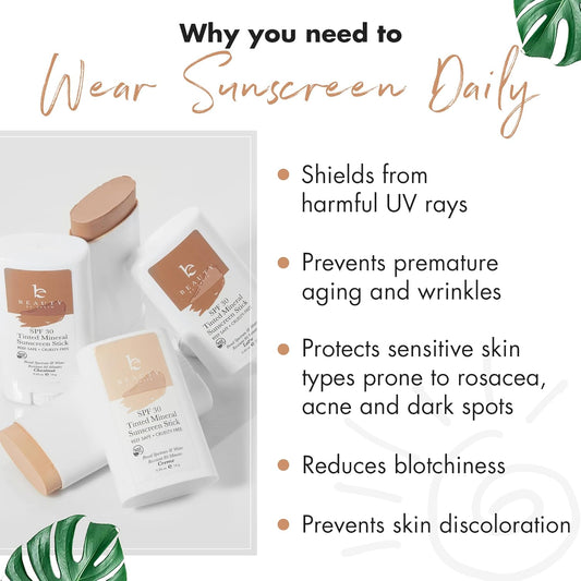 Tinted Sunscreen For Face - Spf 30 Tinted Mineral Sunscreen Face Stick Sun Screen, Travel Size Zinc Sunblock For Sensitive Skin