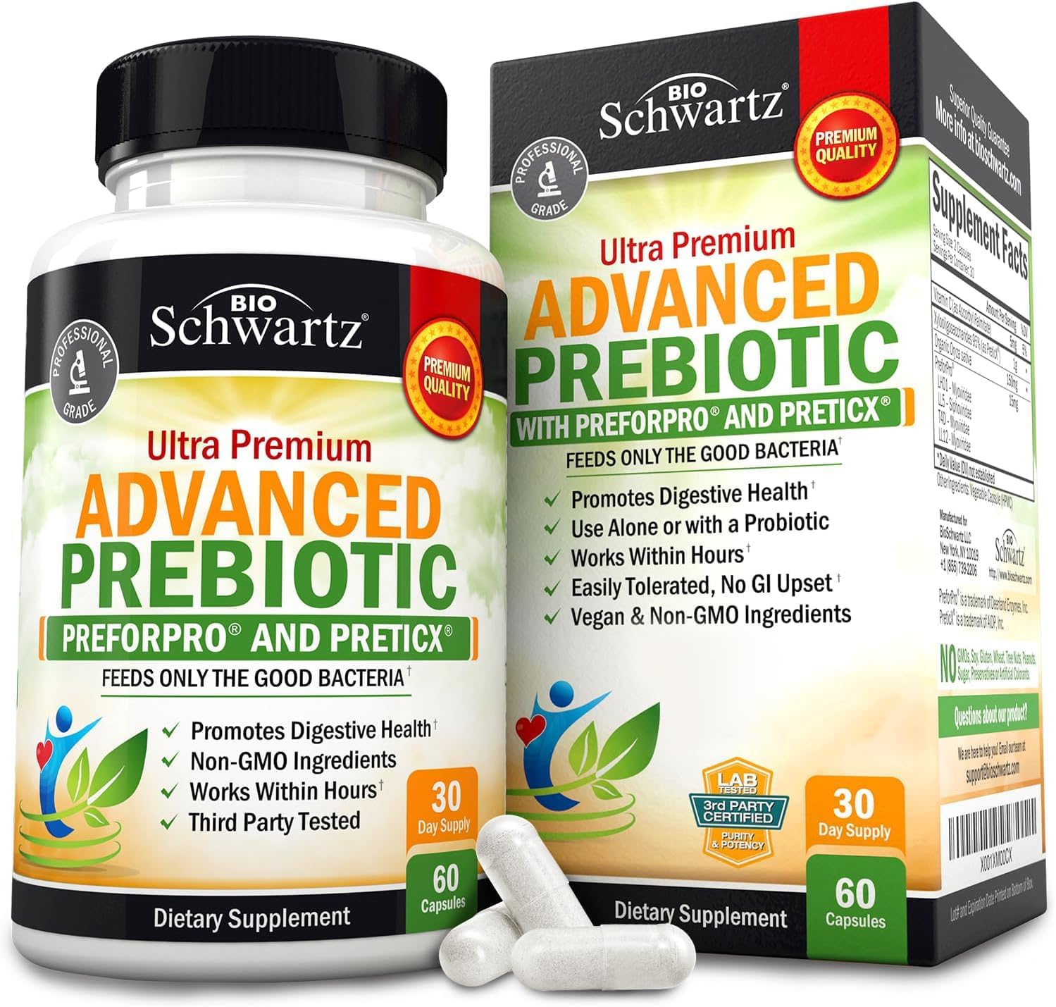 Prebiotics For Advanced Gut Health - Immune System Support & Dietary Fiber - Fuels Good Bacteria Growth To Promote Digestive Health - Gas & Digestion Support - Probiotics For Men & Women - 60 Capsules