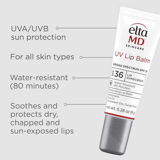 Eltamd Uv Lip Balm Sunscreen, Moisturizes And Protects Dry Cracked Lips, Water Resistant Up To 80 Minutes, Transparent Zinc Oxide Lip Sunscreen