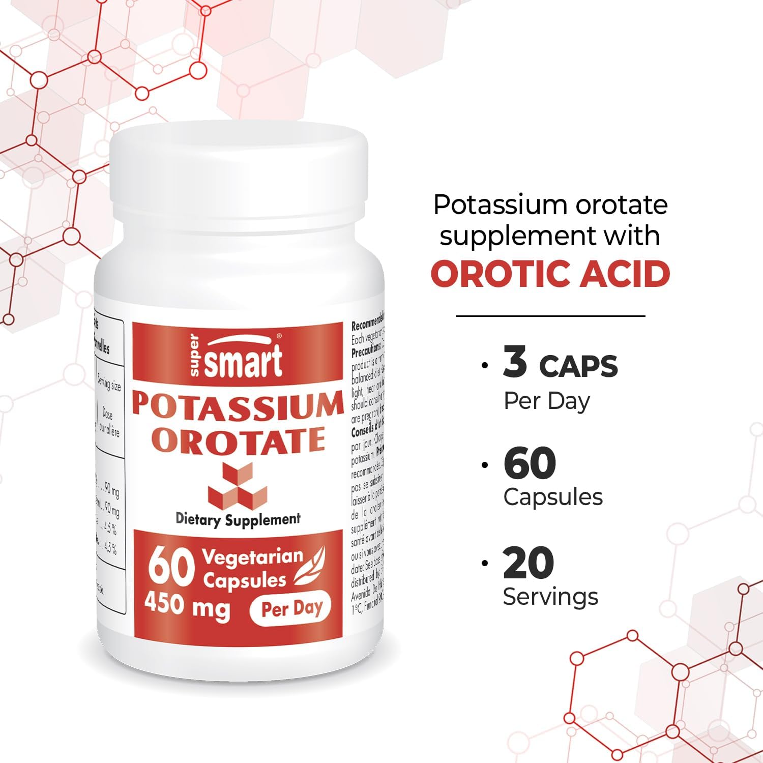 Supersmart - Potassium Orotate 450 Mg Per Day - Helps Maintain Body Acid-Base Balance - May Support Nerve Transmission & Heart Health | Non-Gmo & Gluten Free - 60 Vegetarian Capsules