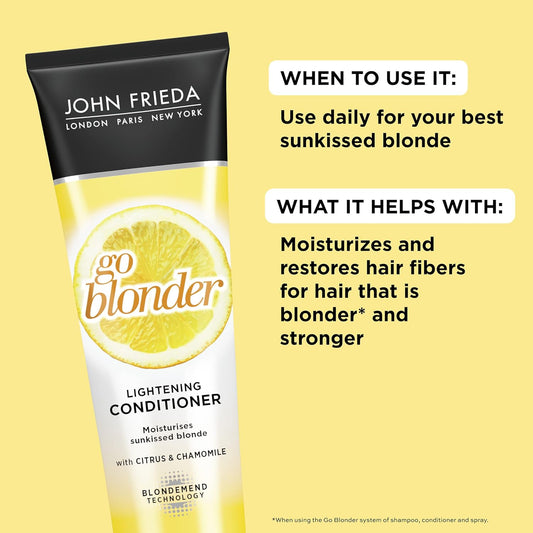 John Frieda Sheer Blonde Go Blonder Conditioner, Gradual Lightening Conditioner, 8.3 Oz (Pack Of 2), With Citrus And Chamomile, Featuring Our Blondmend Technology