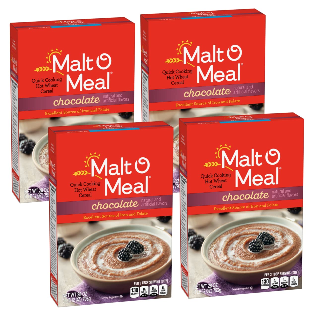 Chocolate Malt-O-Meal®, Quick Cooking Hot Breakfast Cereal, 28 Ounce Box (Pack of 4)