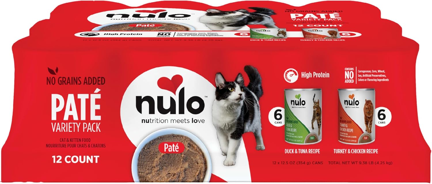 Nulo Freestyle Grain-Free Cat & Kitten Wet Pate Canned Food With 5 High Animal-Based Proteins And Vitamins To Support A Healthy Immune System And Lifestyle, Variety Pack, 12.5 Oz, 12-Count