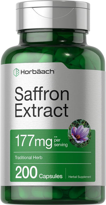 Horbach Saffron Extract Capsules 177 mg 200 Count | Non-GMO, Gluten Free Supplement