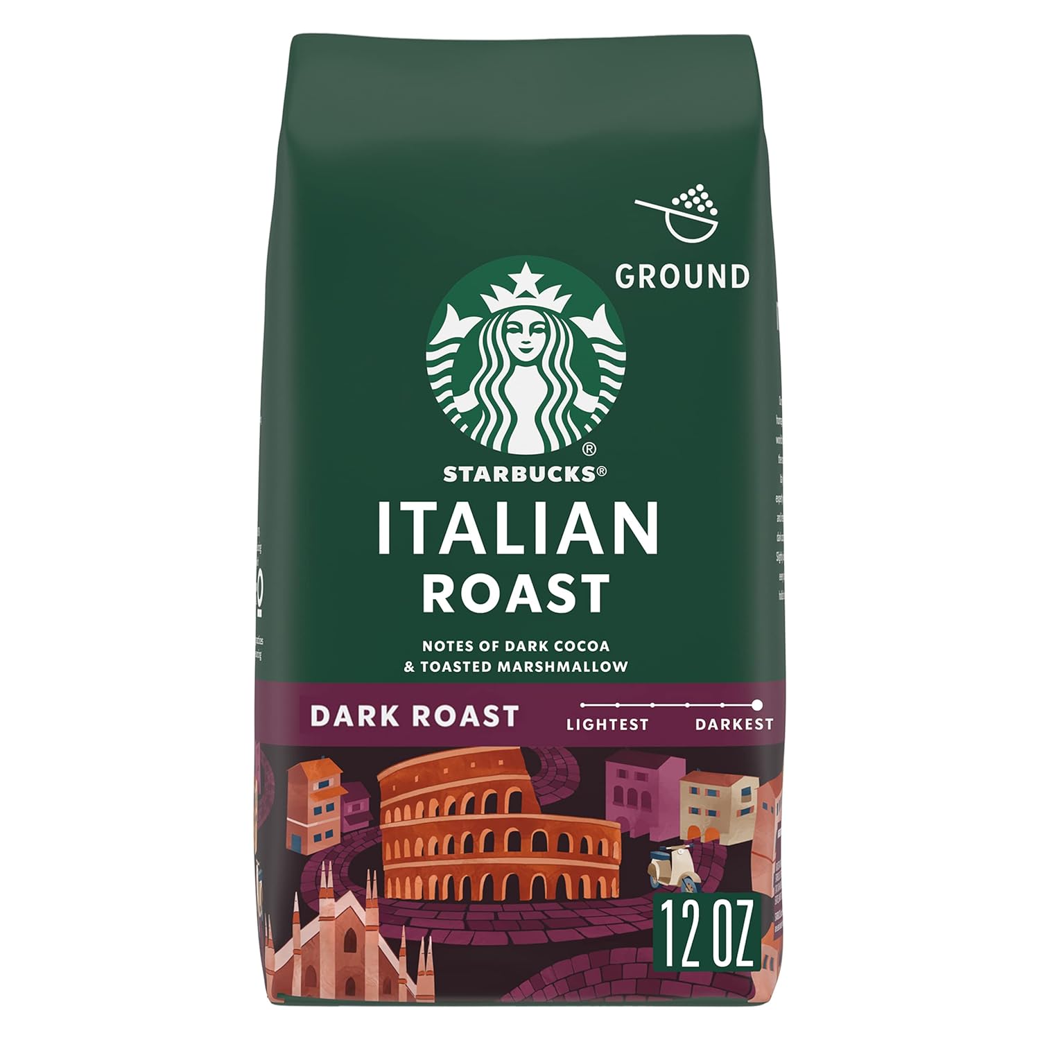 Starbucks Ground Coffee, Dark Roast Coffee, Italian Roast, 100% Arabica, 1 Bag (12 Oz)