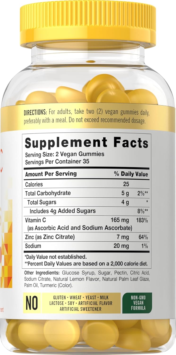 Carlyle Vitamin C and Zinc Gummies | 70 Count | Vegan, Non-GMO, and Gluten Free Supplement | Lemon Flavor : Health & Household