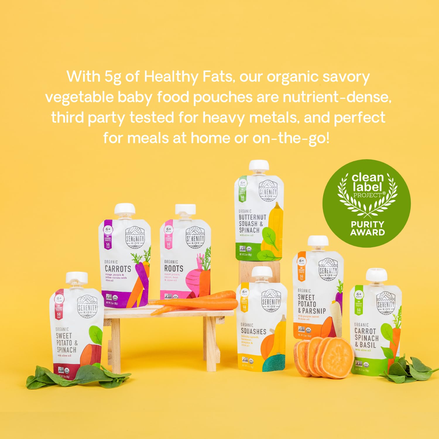 Serenity Kids 6+ Months USDA Organic Veggie Puree Baby Food Pouches | No Sugary Fruits or Added Sugar | Allergen Free | 3.5 Ounce BPA-Free Pouch | Butternut Squash & Spinach | 6 Count : Baby