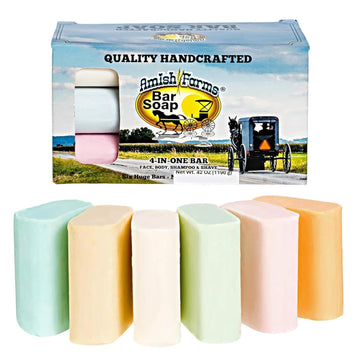 Amish Farms Bar Soap W/All Natural Bentonite Clay (6 Bars) Made In Usa, Vegan Moisturizing For Sensitive Skin | Women & Mens Face & Body Bar Bath Soap For Shower | Clean Scent | 5 Ounce Each