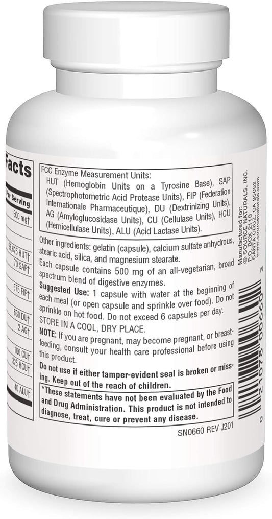 Source Naturals Essential Enzymes 500Mg Bio-Aligned Multiple Supplement Herbal Defense For Digestion, Gas & Constipation Relief - Strong Immune System Support* - 120 Capsules