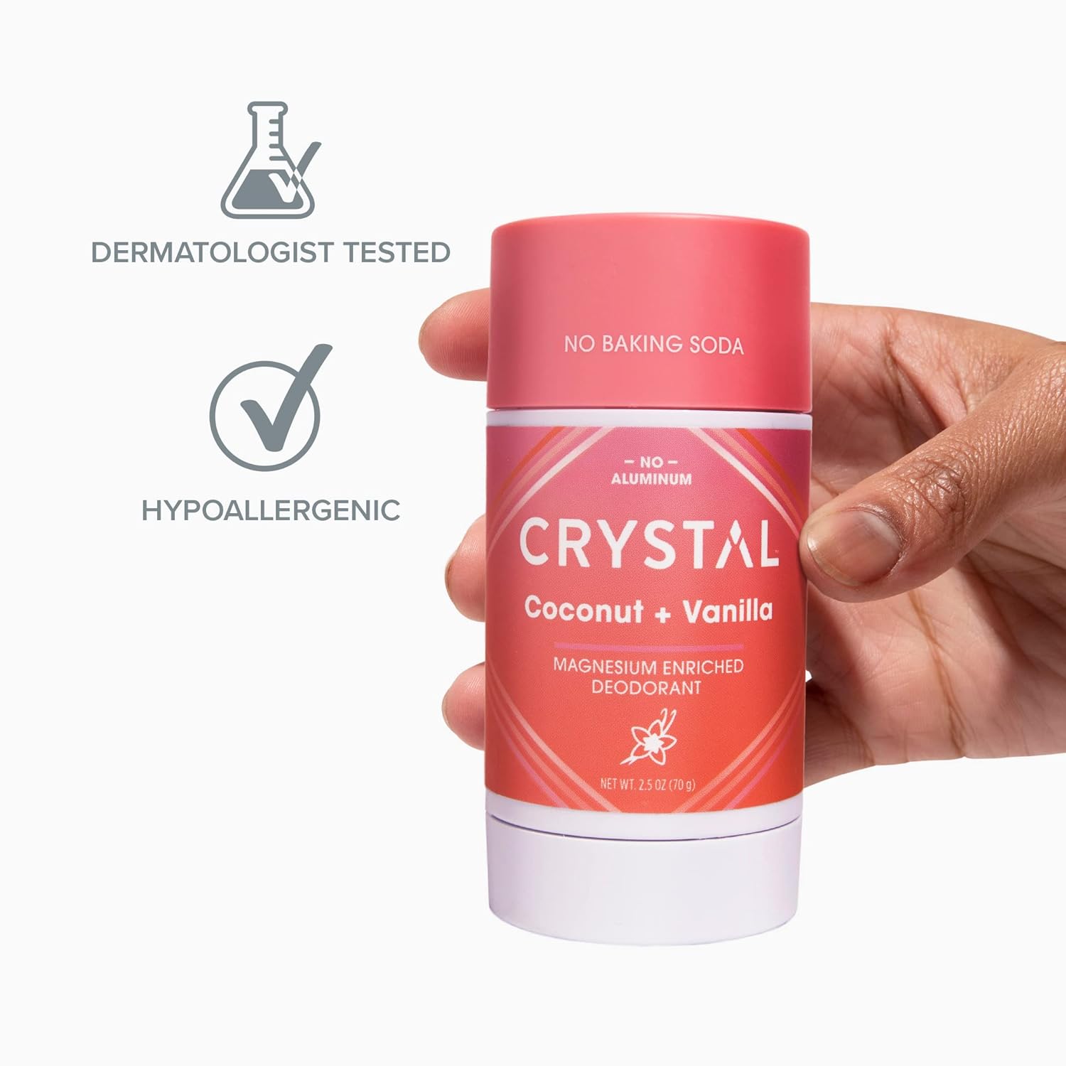 Crystal Magnesium Solid Stick Natural Deodorant, Non-Irritating Aluminum Free Deodorant for Men or Women, Safely and Effectively Fights Odor, Baking Soda Free, Coconut + Vanilla, 2.5 oz : Beauty & Personal Care