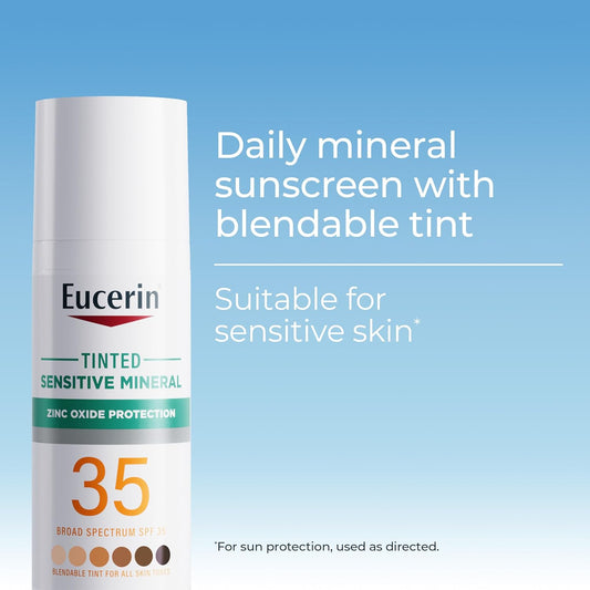 Eucerin Sun Tinted Sensitive Mineral Face Sunscreen Lotion Spf 35, Non-Comedogenic Mineral Sunscreen With Gentle Zinc Oxide Protection For Sensitive Skin, 1.7 Fl Oz Bottle