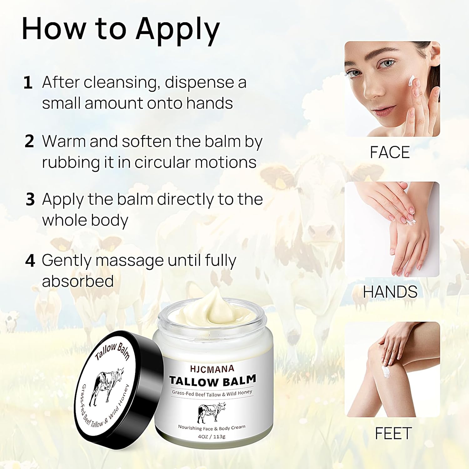 Hjcmana Beef Tallow For Skin 4 Oz, Natural Unscented Tallow And Honey Balm, Grass Fed Beef Tallow For Face And All Skin Types : Beauty & Personal Care