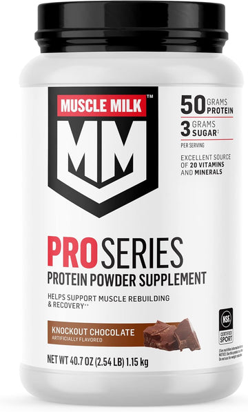 Muscle Milk Pro Series Protein Powder Supplement, Knockout Chocolate, 2.54 Pound, 14 Servings, 50G Protein, 3G Sugar, 20 Vitamins & Minerals, Nsf Certified For Sport, Packaging May Vary