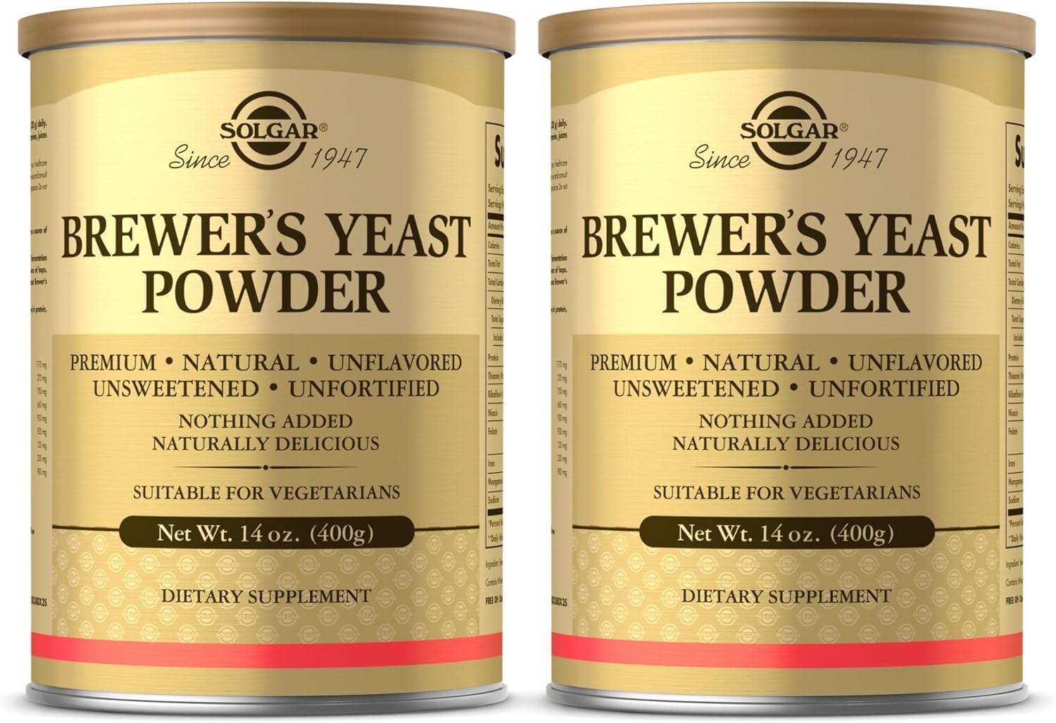 Solgar Brewer'S Yeast Powder - 14 Oz, Pack Of 2 - Natural, Unflavored & Unsweetened - Suitable For Vegetarians - 26 Servings