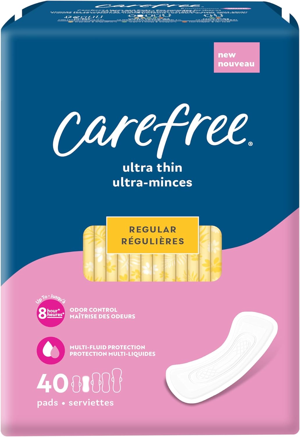 Carefree Ultra Thin Pads, Regular Pads Without Wings, 40ct