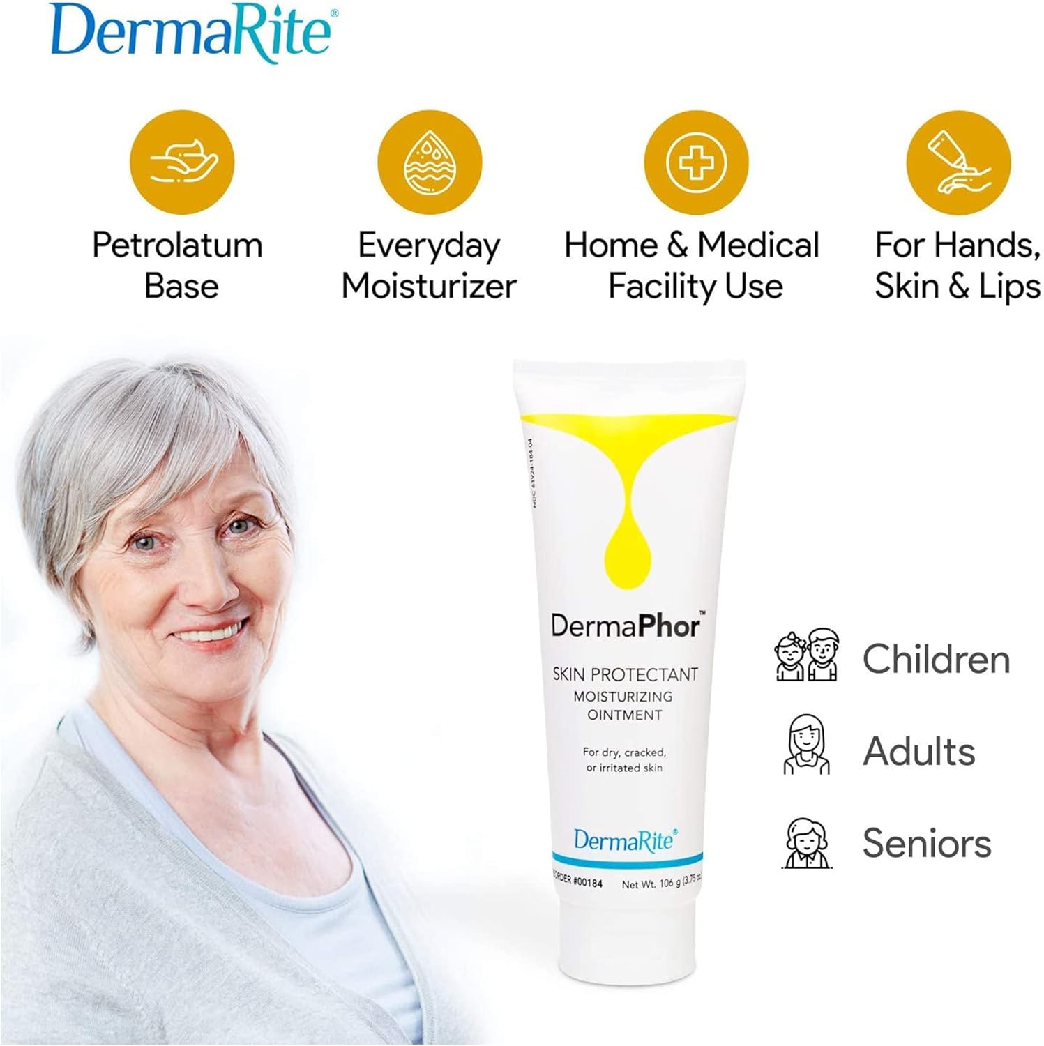 Dermarite Dermaphor Skin Protectant, Moisturizing Ointment - Soothes And Shields Dry, Cracked Or Irritated Skin, Unscented - 3.75 Oz. Tube, 1 Count : Health & Household