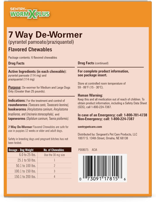 Worm X Plus 7 Way DeWormer Large Dogs (6 count) Package may vary
