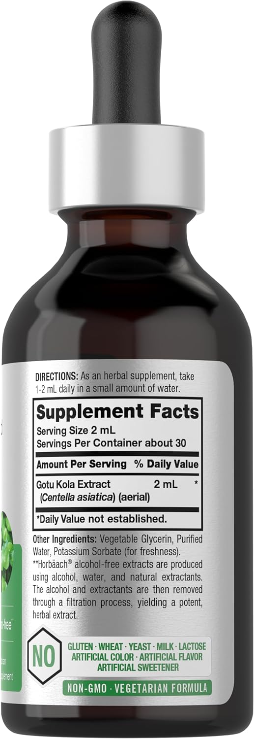 Horbach Gotu Kola Extract | 2 fl oz | Alcohol Free | Super Concentrated Liquid Herb Supplement | Vegetarian, Non-GMO, Gluten Free