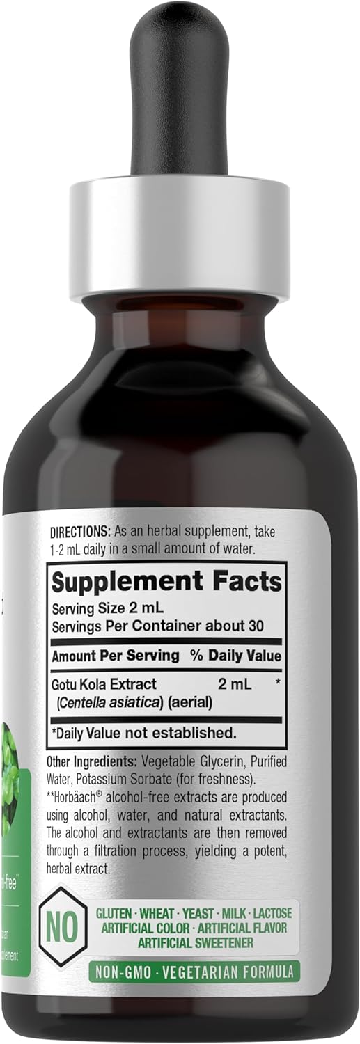 Horbäach Gotu Kola Extract | 2 fl oz | Alcohol Free | Super Concentrated Liquid Herb Supplement | Vegetarian, Non-GMO, Gluten Free