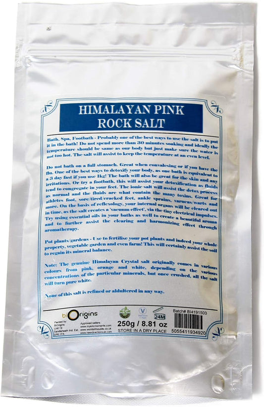 Mystic Moments Himalayan Pink Rock Salt 250g | Natural Bath Soak for Muscle, Perfect for Skin, Face & Body 100% Natural Vegan GMO Free