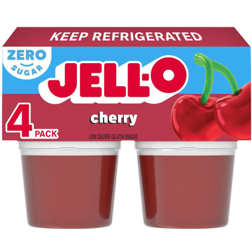 Jell-O Cherry Sugar Free Refrigerated Red Jello Cups Gelatin Snack (4 Ct Cups)