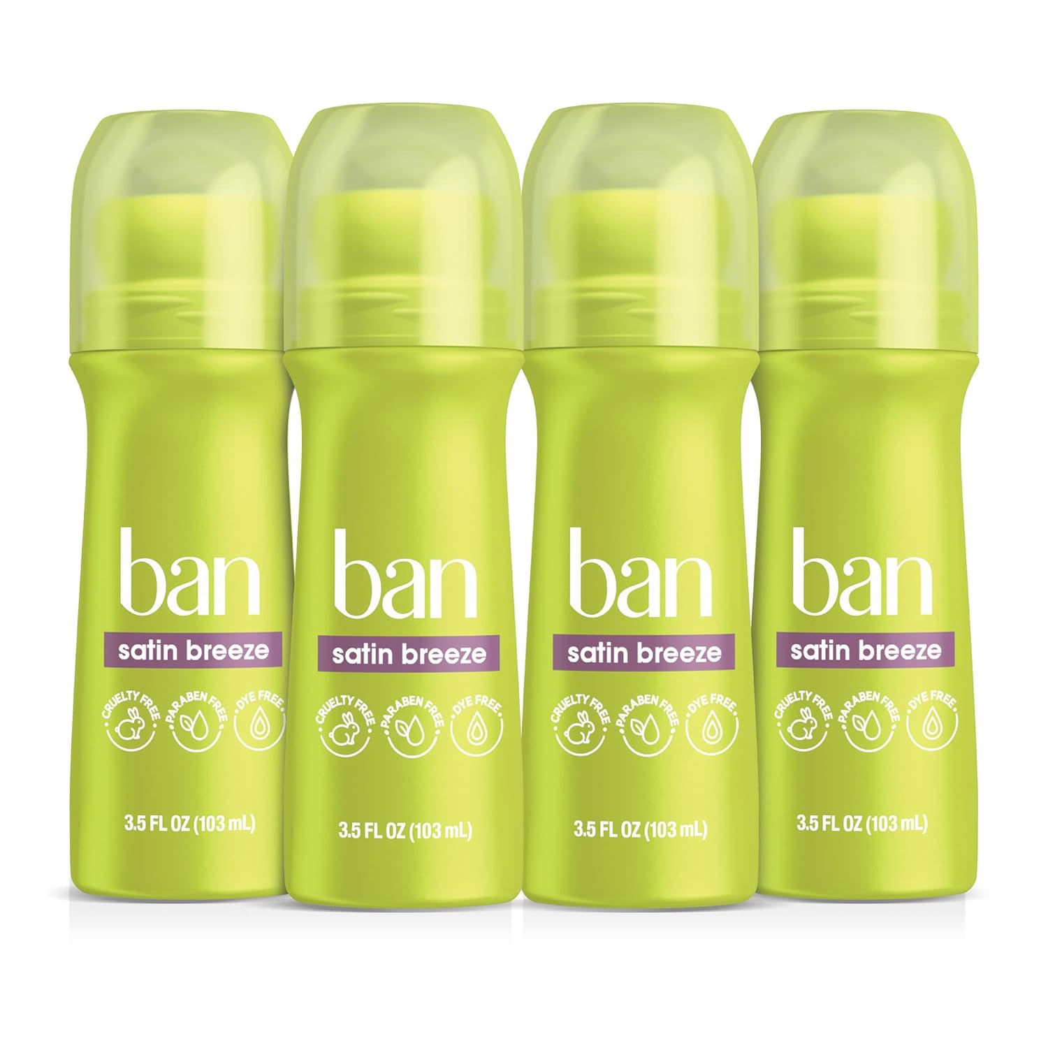 Ban Satin Breeze 24-hour Invisible Antiperspirant, 3.5oz Roll-on Deodorant for Women and Men, 4-pack, Underarm Wetness Protection, with Odor-fighting Ingredients