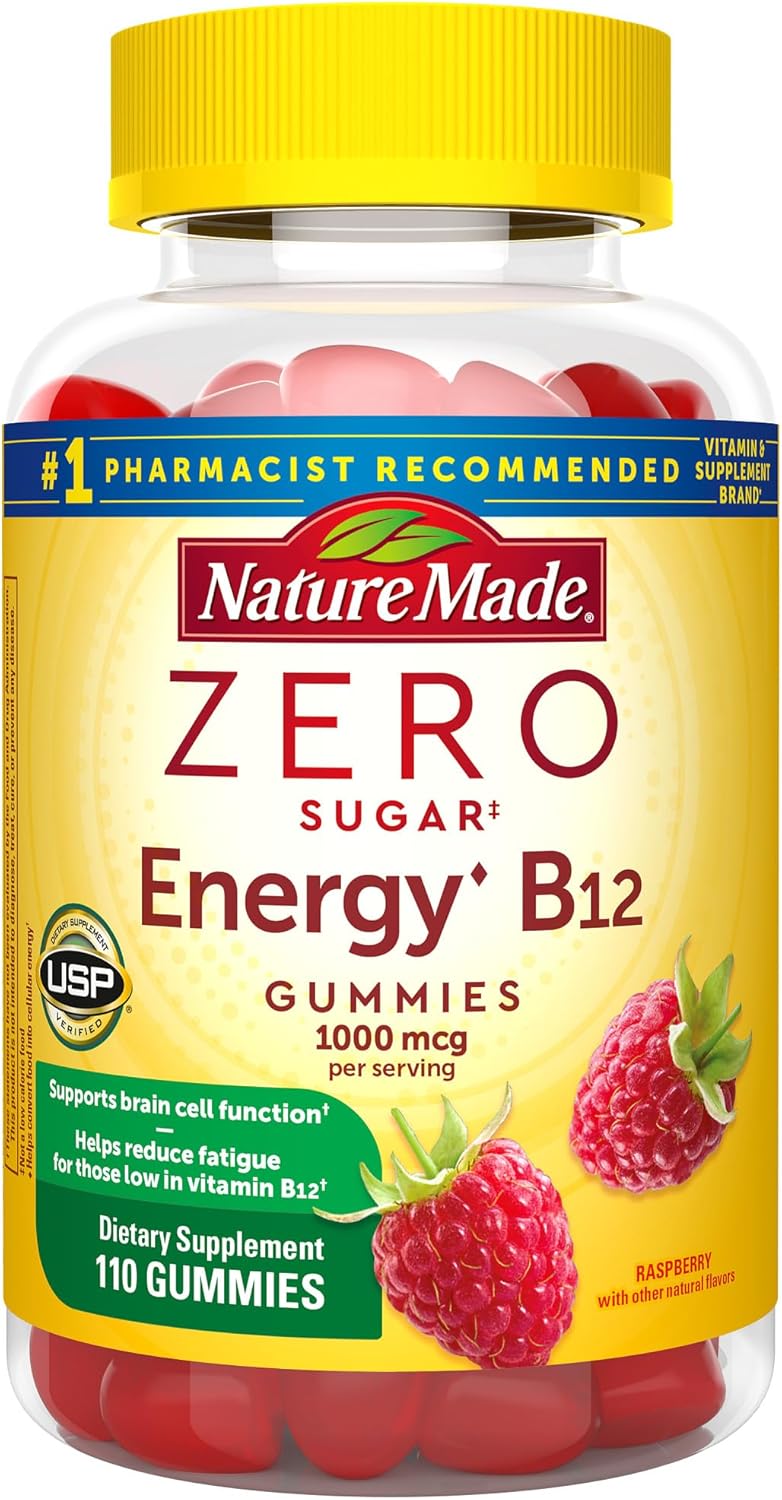 Nature Made Zero Sugar Energy Vitamin B12 Gummies 1000 Mcg Per Serving, B12 Vitamins, Energy Metabolism Support, 110 Sugar Free Gummies, 55 Day Supply