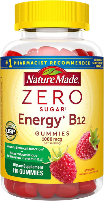 Nature Made Zero Sugar Energy Vitamin B12 Gummies 1000 Mcg Per Serving, B12 Vitamins, Energy Metabolism Support, 110 Sugar Free Gummies, 55 Day Supply