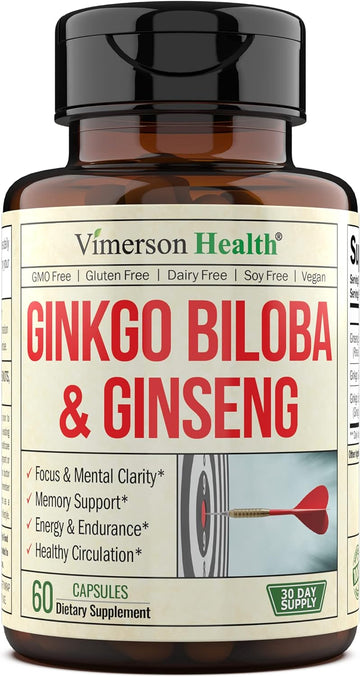 Ginseng + Ginkgo Biloba Supplements. Extra Strength Nootropics Brain Support Supplement for Memory & Focus with Panax Ginseng Root Extract Powder 800mg + Gingko 600mg + Ginkgo Biloba Extract 120mg