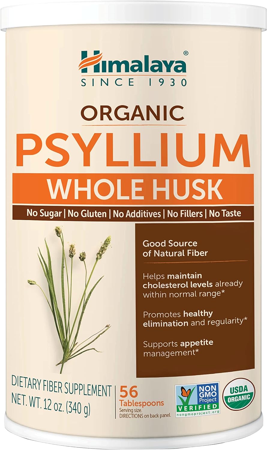 Himalaya Organic Psyllium Whole Husk, Natural Daily Fiber Supplement, Regularity, Appetite Management, USDA Certified Organic, Non-GMO, 56-Tablespoon Supply, Unflavored, 12 Oz