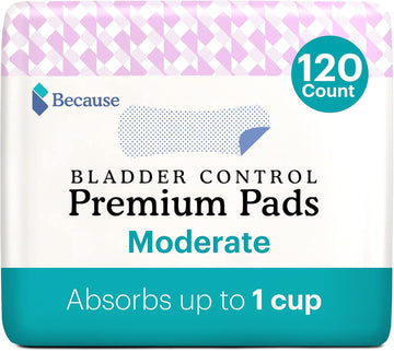 Because Premium Incontinence Pads For Women - Discreet, Individually Wrapped Liners - Moderate Absorbency, 120 Count (6 Packs Of 20)