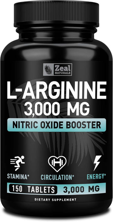 Zeal Naturals L Arginine 3000Mg Capsules (150 Tablets | 1000Mg) Maximum Dose L-Arginine Nitric Oxide Supplement For Supporting Muscle Growth, Vascular Function And Energy - Nitric Oxide Booster