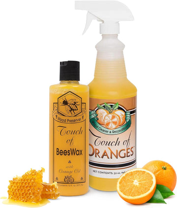 Beeswax Wood Polish Conditioner, Cleaner & Restorer Bundle Hardwood Floor Cleaner Spray Real Orange Oil - (32 & 16 oz )