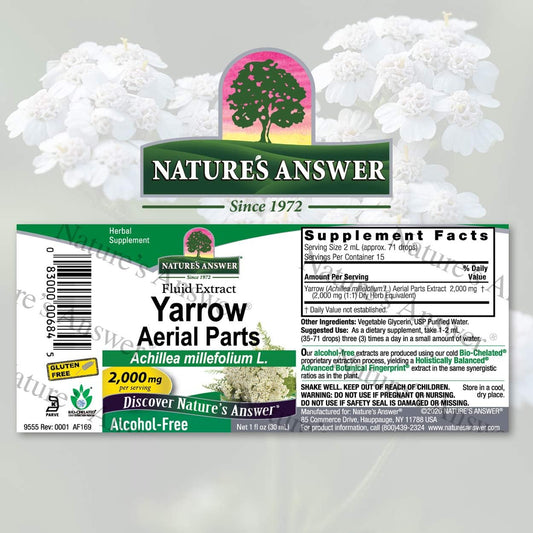 Nature's Answer Yarrow Flowers 1oz Alcohol Free Extract | Supports Overall Well-Being | Gluten Free, Non-GMO, 100% Vegan, No Preservatives or Artificial Flavors | Single Count