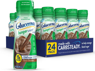 Glucerna Hunger Smart Shake, Diabetic Drink, Blood Sugar Management, 15G Protein, 180 Calories, Classic Chocolate, 10-Fl-Oz Bottle, 24 Count