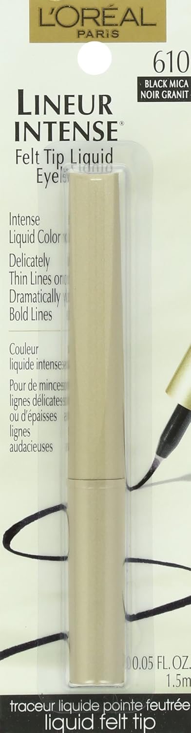 L'Oreal Paris Makeup Lineur Intense Felt Tip Liquid Eyeliner, Liquid Eyeliner, Felt Tip Applicator, Precise Bold Lines, Intense Color, Ophthalmologist-Tested, Fragrance-Free, Black Mica, 0.05 Fl; Oz