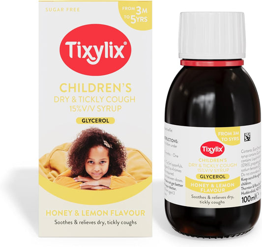 Tixylix Children'S Honey And Lemon Dry & Tickly Cough Syrup 100Ml, Sugar And Colour Free, Suitable For Vegetarians, Suitable From 3 Months To 5 Years