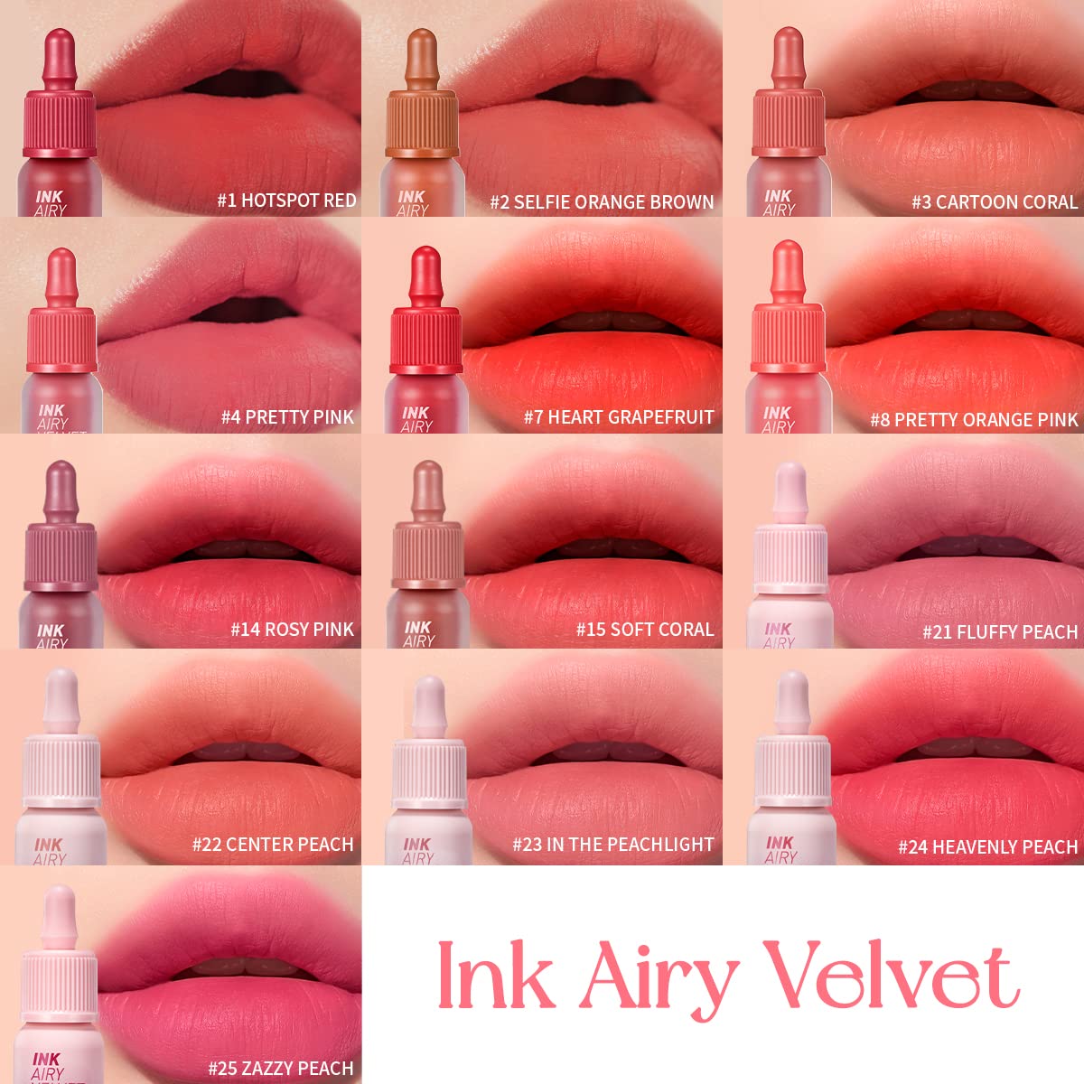 Peripera Ink Airy Velvet Lip Tint, Liquid Lip (0.14 Fl Oz, 007 Heart Grapefruit)