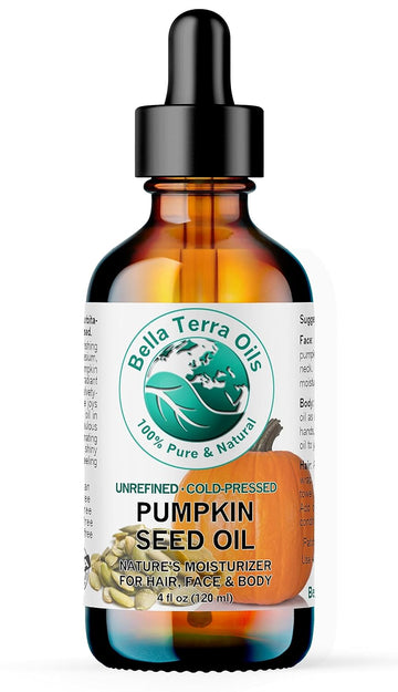 Bella Terra Oils - Organic Pumpkin Seed Oil 4 oz - Harvested Essence, Enriched with Phytosterols, Magnesium & Antioxidants, A Signature Elixir for Radiant Skin